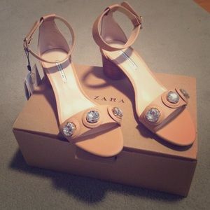 Zara mid heeled jewel sandals in nude