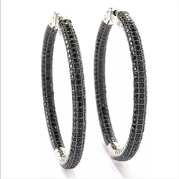 Sterling Silver 2" Black Spinel inside out Hoops