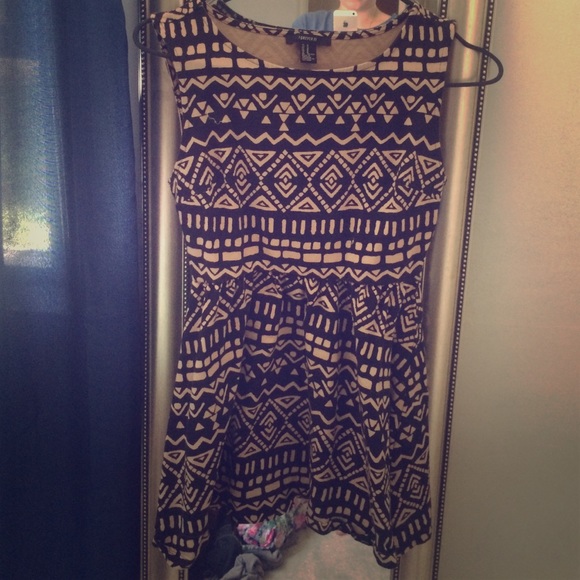 Forever 21 tribal print skater dress tan and black