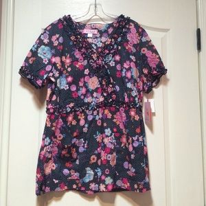 Scrub Koi Empire Waist Floral Top