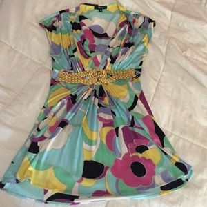 Colorful Sky top with leather braided band!