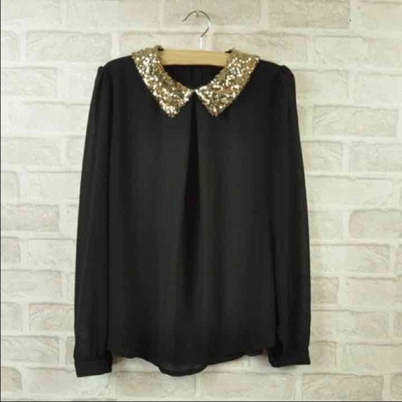 ⛔️Sold⛔️Forever 21 black chiffon blouse top sequin