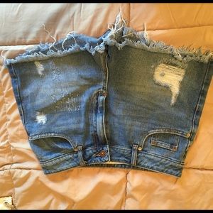 High waisted Cutoff denim mom shorts