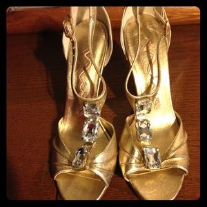 Embellished gold heel sandals