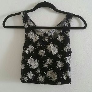 F21 Black floral crop top.