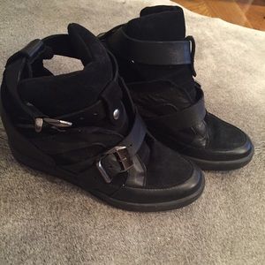 Black Leather Wedge Sneaker