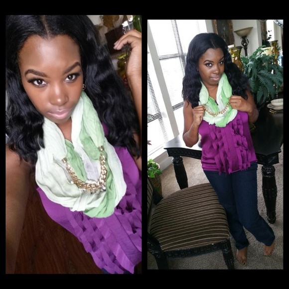 Mint green infinity scarf with Jewelry connected