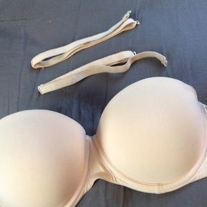 PINK nude strapless push-up bra.