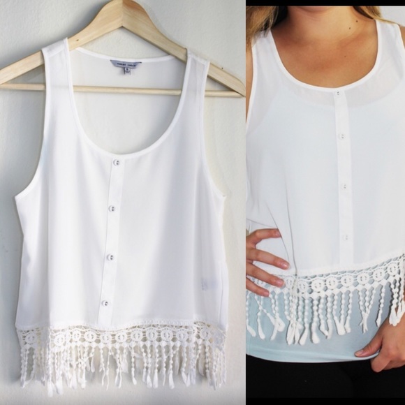 Monika Rose SF Tops - ✳️SALE✳️White Fringe Button Up Blouse