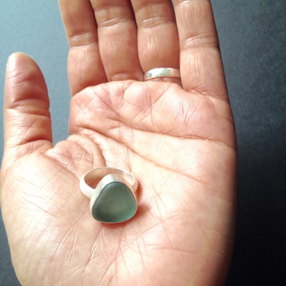 English Sea Glass Ring, Mint, sterling silver