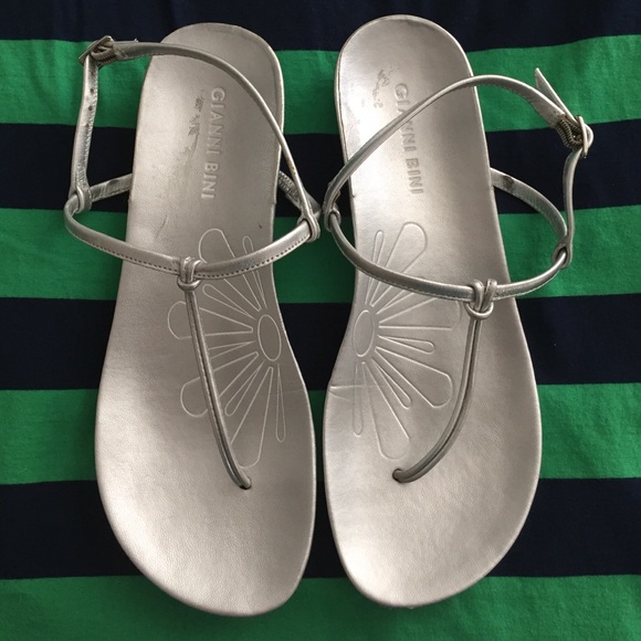 Silver T Strap Sandals