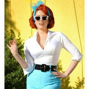 Grey cotton princess seam blouse with back zip