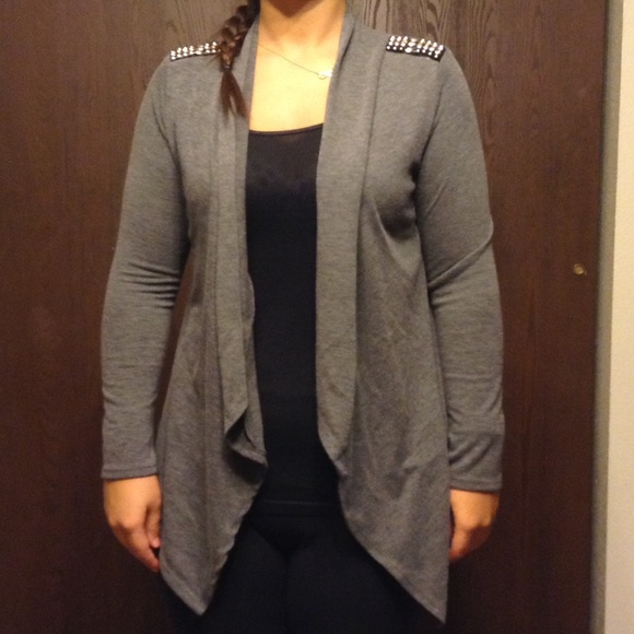 Shoulder Studded Grey Cardigan