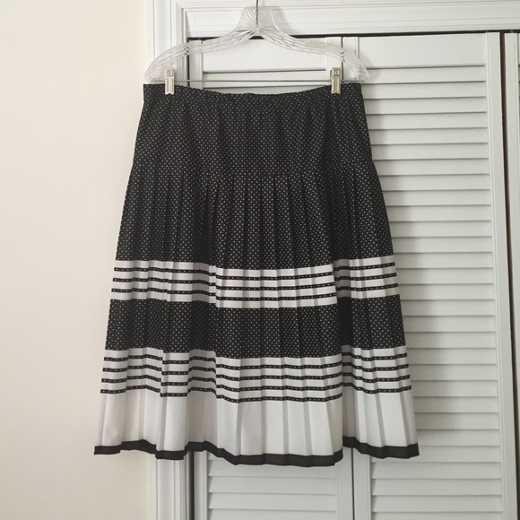 Black + white, polka dot + stripe, pleated skirt
