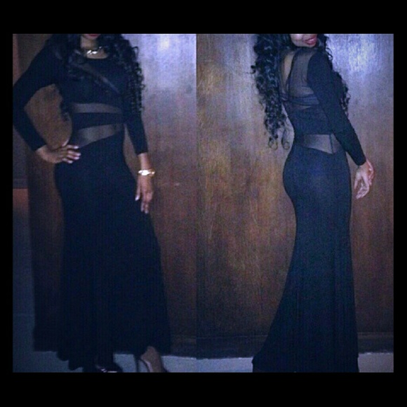 Long Black Dress Mesh Torso