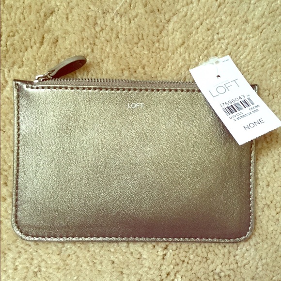 LOFT gold zippered pouch with stars graphic