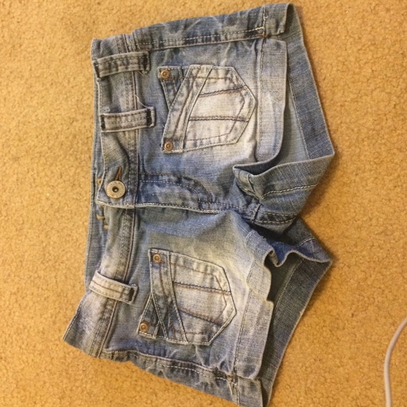 Denim shorts.