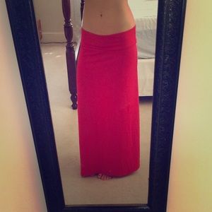 Red Fold Down Waist Long Maxi Skirt