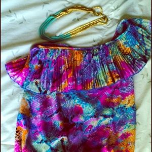 Sheer multi colored one shoulder blouse