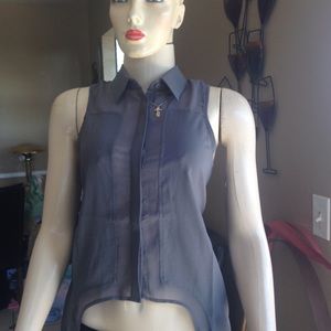 Sheer grey sleeveless crop top with extended sides