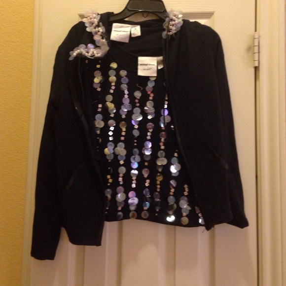 Michael Simon black sequin/beaded tank & jacket