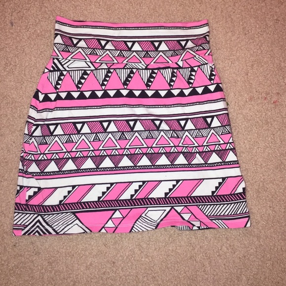 Pink, black and white tribal pencil skirt