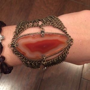 Bohemian style geode chain cuff bracelet