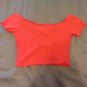 Coral cropped hollister off shoulder top