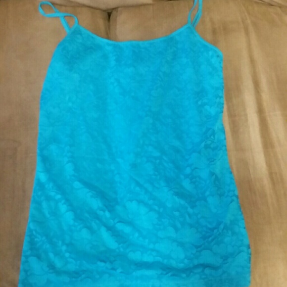 NWT Blue Flower Laced Tank Top - Picture 1 of 3