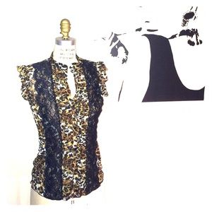 Black and Carmel leopard printed knit top