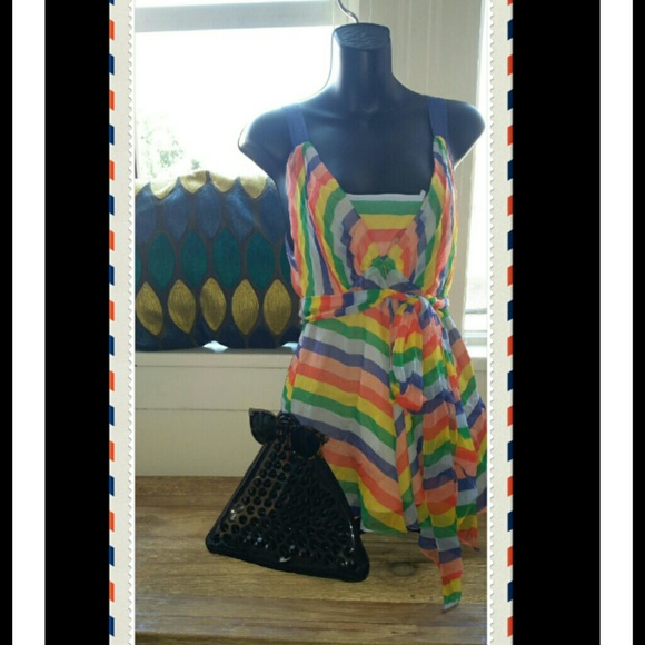 Tibi 100% silk rainbow striped top