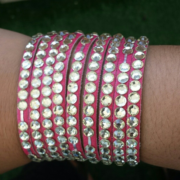 Pink with Silver Diamonds Adjustable Bracelet Cuff