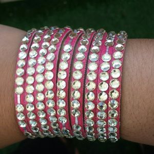 Pink with Silver Diamonds Adjustable Bracelet Cuff
