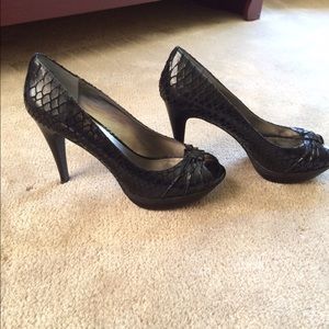 Peep toe black suede textured heel