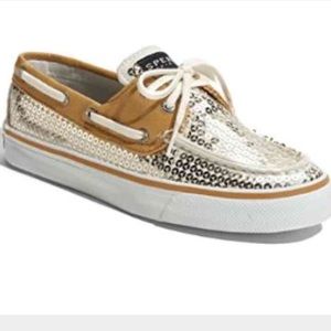 Women's Gold Sequin Boat Shoes