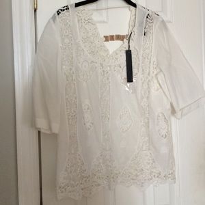 LEYENDECKER White lace cotton 3/4 sleeve top