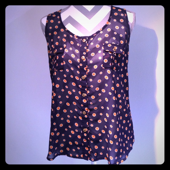 Navy/Orange Polka Dot Tank
