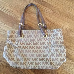 MK Brown logo tote with Brown Leather Straps