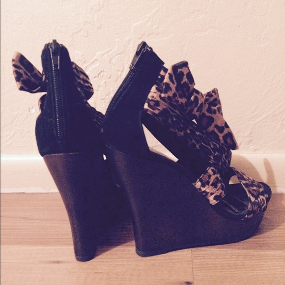 Women's Leopard print bow wrap heels - Picture 2 of 2