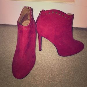 Red suede and gold studded booties