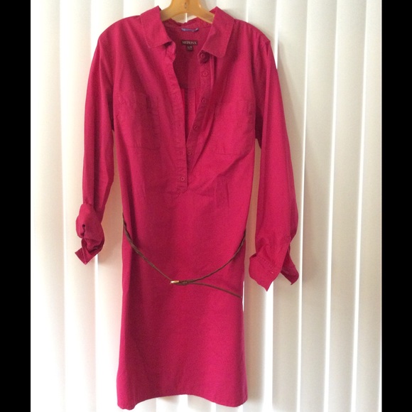 Magenta Merona Button-Up T-shirt Dress w/ belt