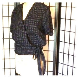 Navy and white surplus wrap blouse