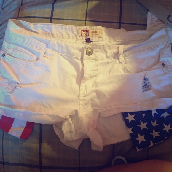White distressed American flag shorts