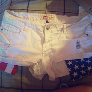 White distressed American flag shorts