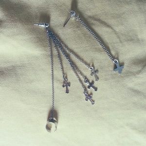 Forever 21 Silver Cross Earrings with Ear Cuff