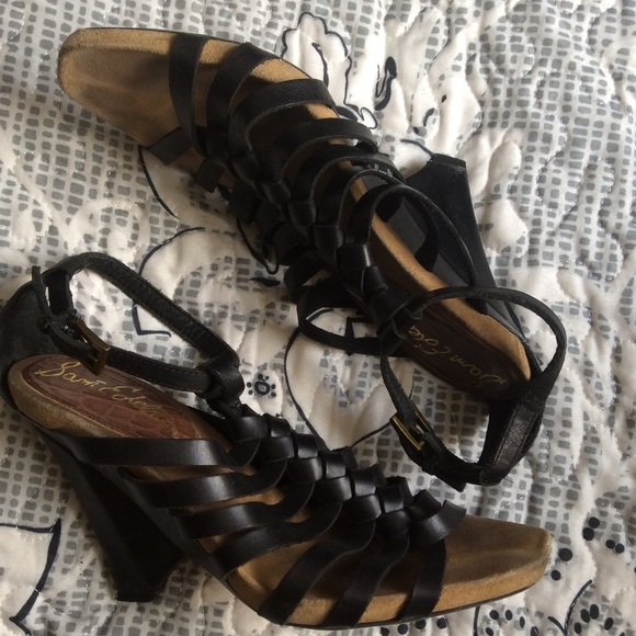 7.5 Black Strappy Leather SAM EDELMAN "SAVILLE" - Picture 2 of 4