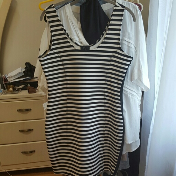 Aqua - Black and White Striped Body Con