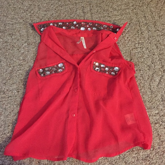 Red blouse with bead work
