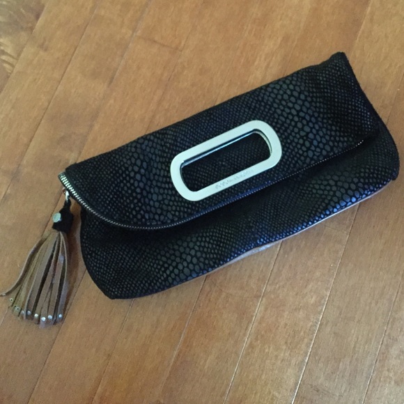 Black BCBG Maxazria clutch with brown leather