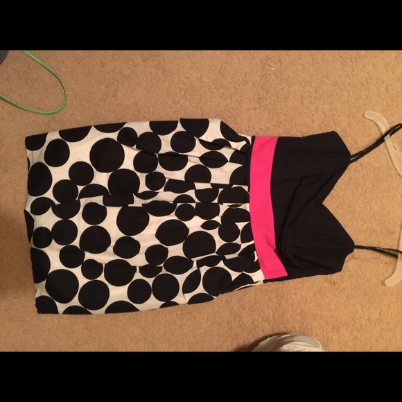 Pink and black polka dot dress